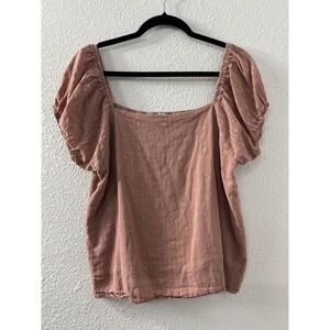 Lucca Womens Brown‎ Flutter  Short Sleeve Crop Top Shirt L  Milkmaid